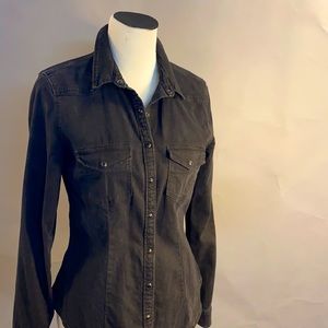 Faded H&M broken in black denim shirt with stretch